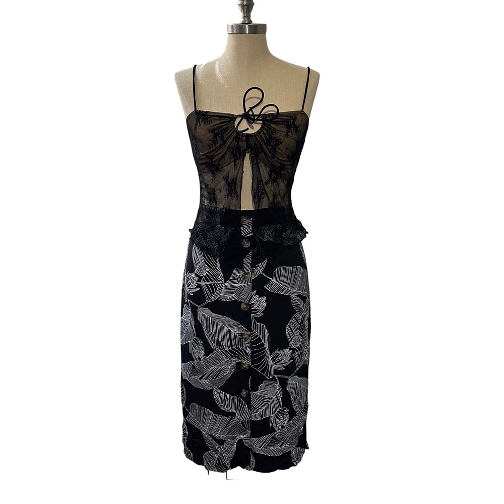 Cider Tie Up Lace Floral Cami Crop black sheer size M